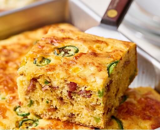 South American style cornbread usually has bacon and Mexico chili 